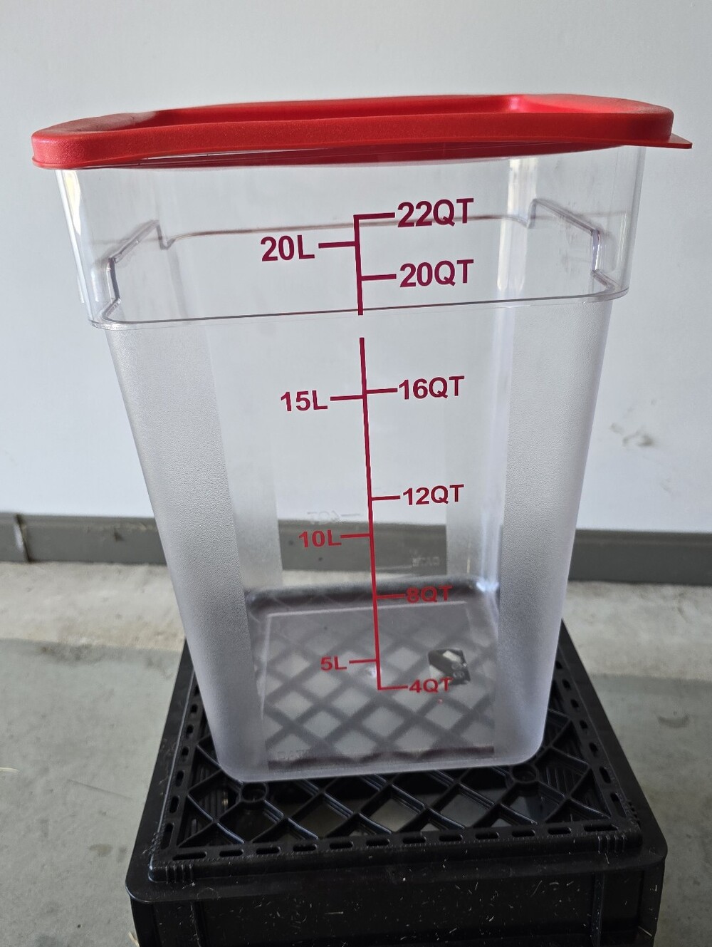 Red Lidded Clear Storage Container - Food Safe Kitchen Bin 22Quart